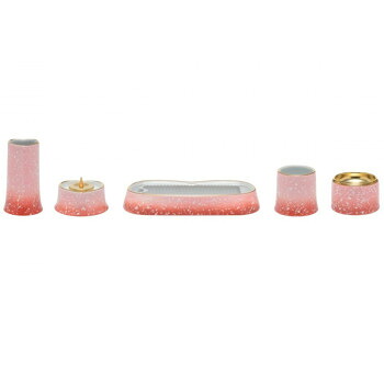 有田焼 5点仕掛ける 仏具 花立 灯立 線香皿 茶湯器 仏器 アンジェ ANGERS ハート形 サクラ色 赤いこと 日本製 32S300q400072
