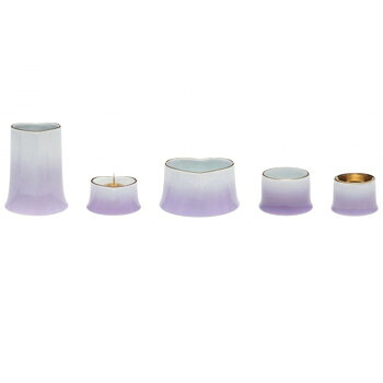 有田焼 5点セット 花立 灯立 香炉 茶湯器 仏器 ANGERS アンジェ ハート パープル 日本製 32Q9007500072 陶磁器 リバーシブル 芯 お供え 仏壇 インテリア