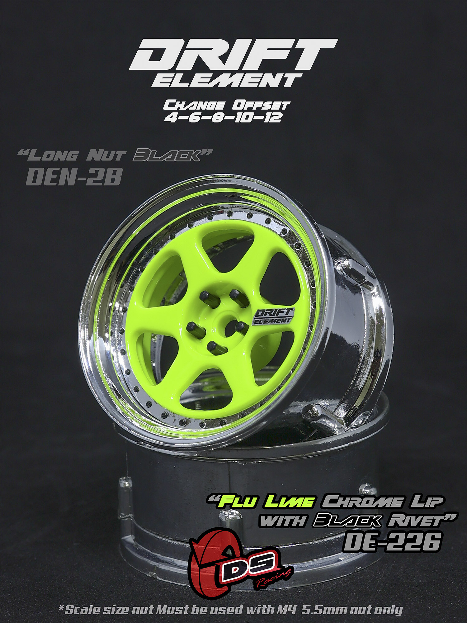 楽天市場】DRIFT ELEMENT SERIES RIM：Flu Lime 5Spokes Chrome