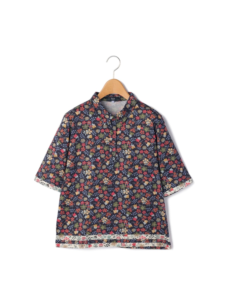 【SALE／46%OFF】【Lサイズ】Edenham Border Liberty Print Polo Collar Cut&Sewn KEITH キース トップス カットソー・Tシャツ ネイビー ホワイト【RBA_E】【送料無料】[ Fashion]