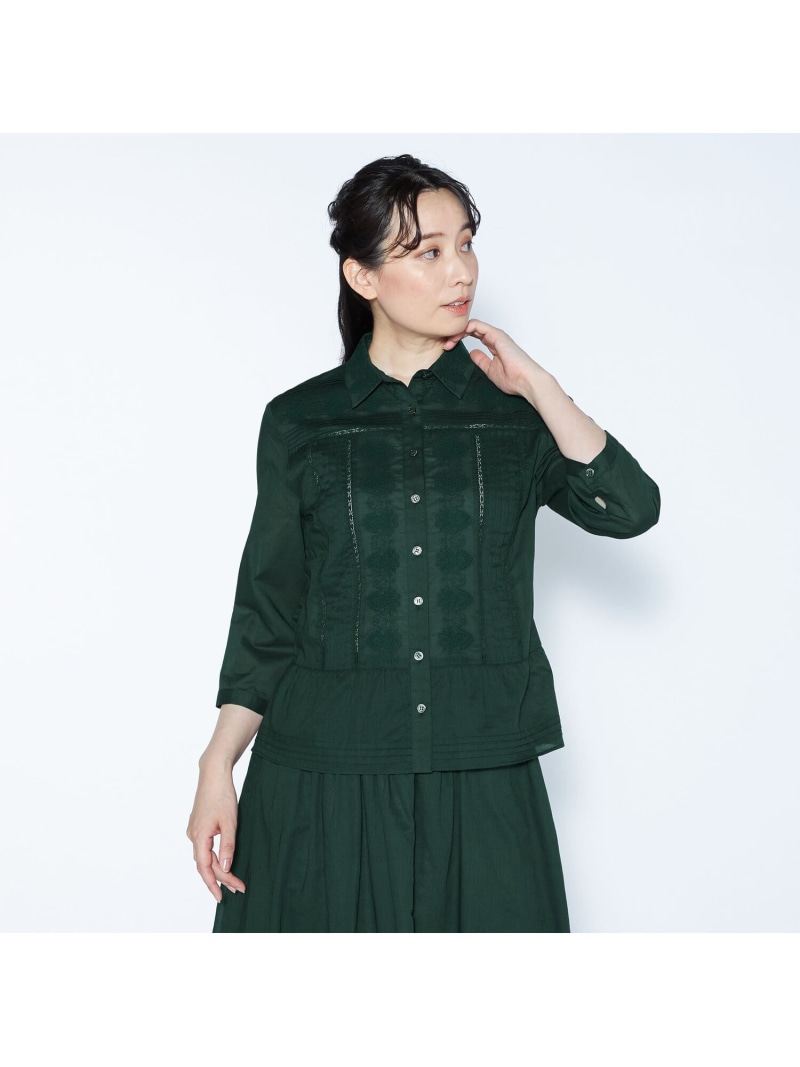 【SALE／41%OFF】コットンローン七分袖ブラウス SCAPA スキャパ トップス シャツ・ブラウス ホワイト グリーン グレー【RBA_E】【送料無料】[ Fashion]