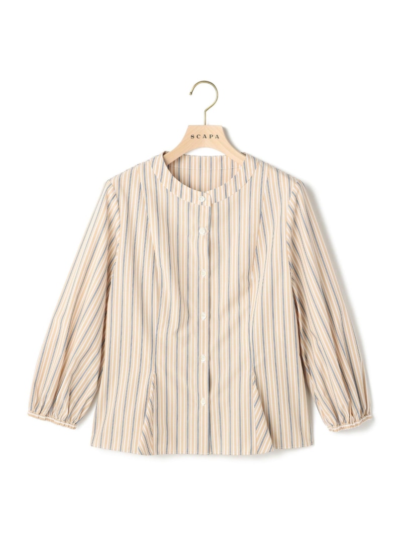 トリニティストライプブラウス SCAPA スキャパ トップス シャツ・ブラウス ブラウン【送料無料】[ Fashion]