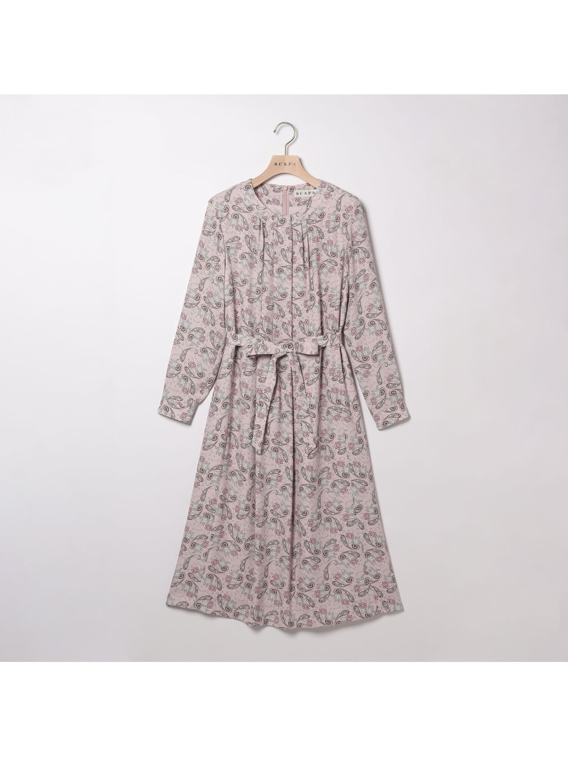 【SALE／41%OFF】【WEB限定】サラサフラワープリントワンピース SCAPA スキャパ ワンピース・ドレス ドレス グレー ピンク【RBA_E】【送料無料】[ Fashion]