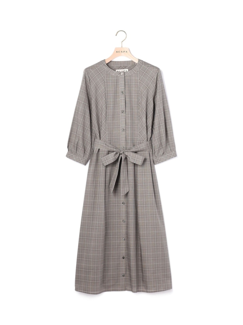 【SALE／36%OFF】ライトグレンチェックワンピース SCAPA スキャパ ワンピース・ドレス ドレス ブラウン グリーン【RBA_E】【送料無料】[ Fashion]