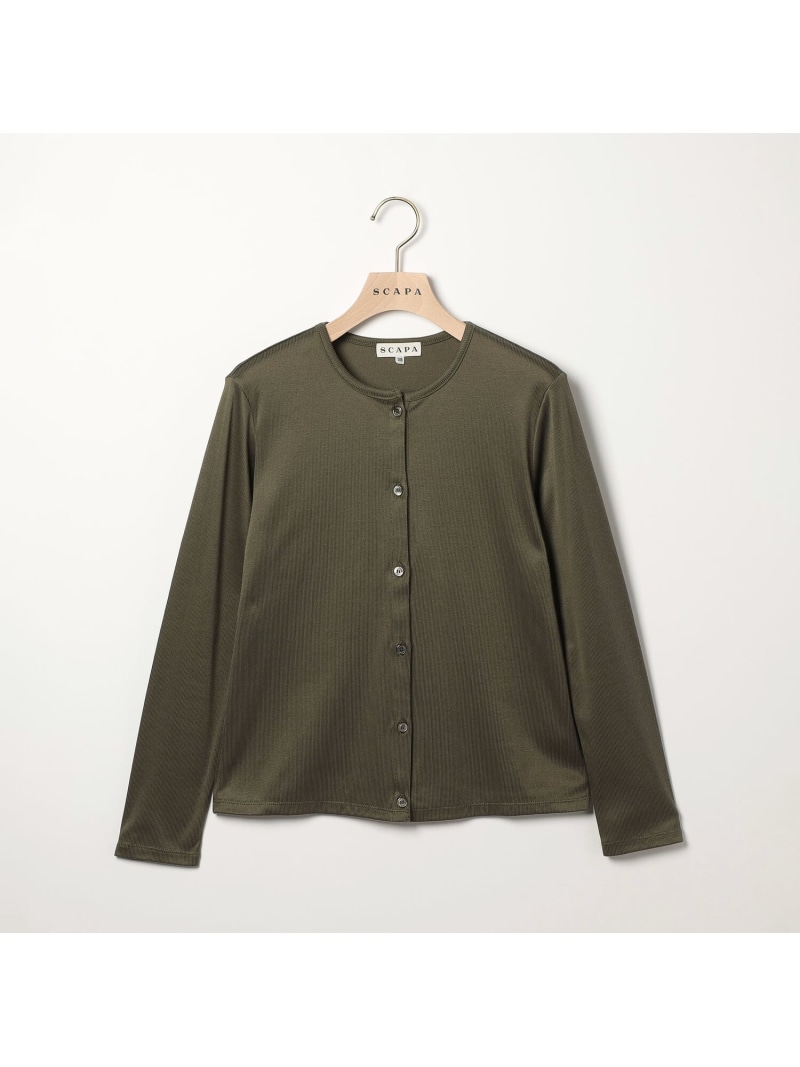 【SALE／50%OFF】リブスムースカーディガンカットソー SCAPA スキャパ トップス カットソー・Tシャツ オレンジ グレー グリーン【RBA_E】【送料無料】[ Fashion]