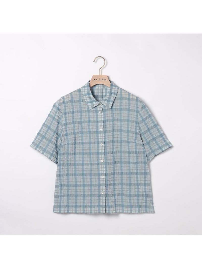【SALE／48%OFF】エアリーチェックブラウス SCAPA スキャパ トップス シャツ・ブラウス ネイビー【RBA_E】【送料無料】[ Fashion]｜スキャパ／キース