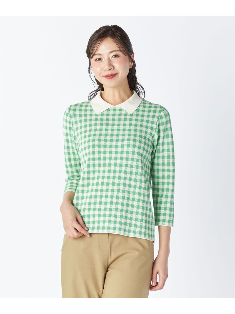 【Lサイズ】ギンガムチェックニットプルオーバー KEITH キース トップス ニット グリーン ネイビー【送料無料】[ Fashion]