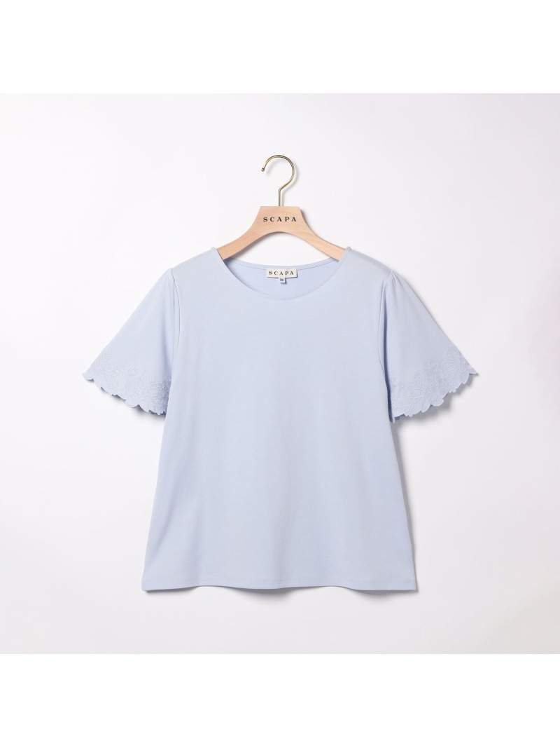 【SALE／52%OFF】クリアエンブロフレアー袖カットソー SCAPA スキャパ トップス カットソー・Tシャツ ネイビー ホワイト【RBA_E】【送料無料】[ Fashion]｜スキャパ／キース