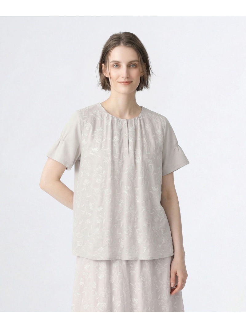 コットンエンブロイダリーチュニックカットソー SCAPA スキャパ トップス カットソー・Tシャツ ベージュ グレー【送料無料】[ Fashion]｜スキャパ／キース
