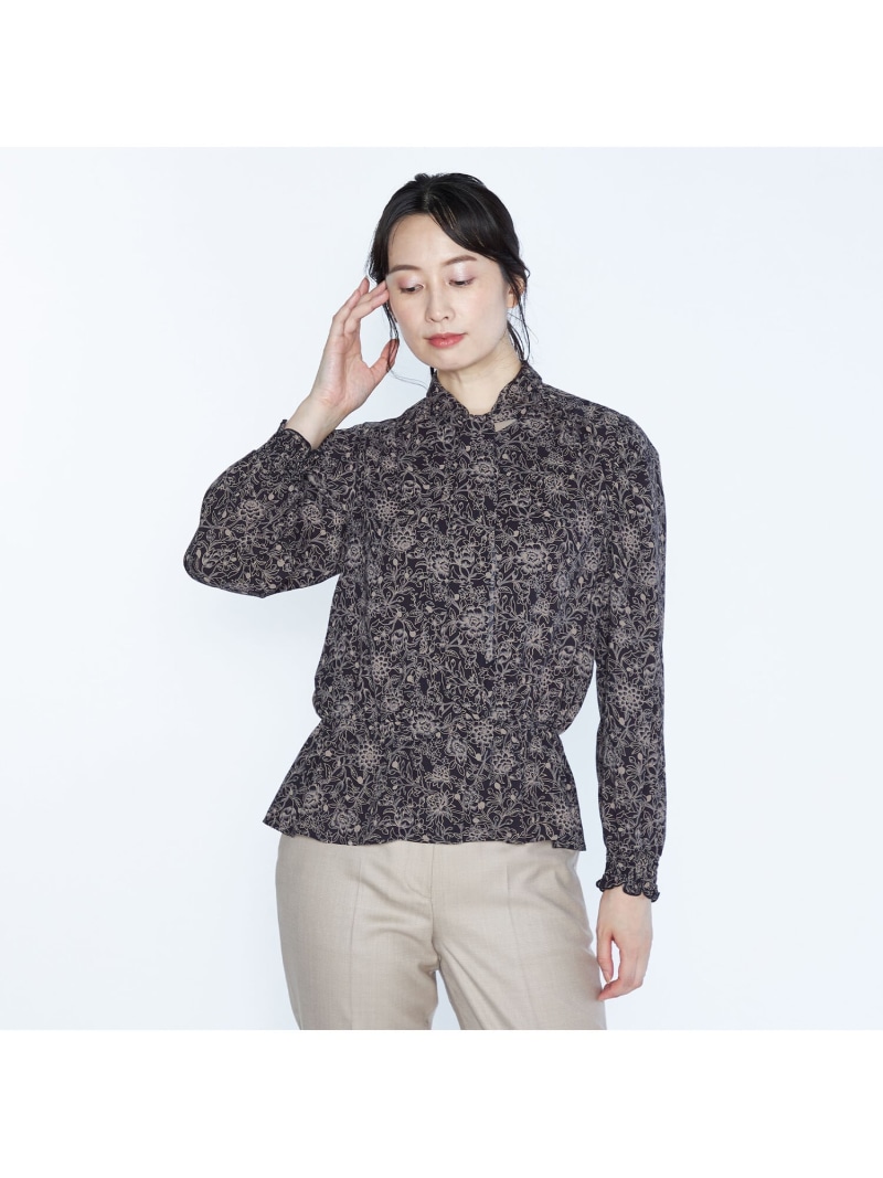 【SALE／31%OFF】スマートフラワー長袖ブラウス SCAPA スキャパ トップス シャツ・ブラウス ネイビー ベージュ【RBA_E】【送料無料】[ Fashion]