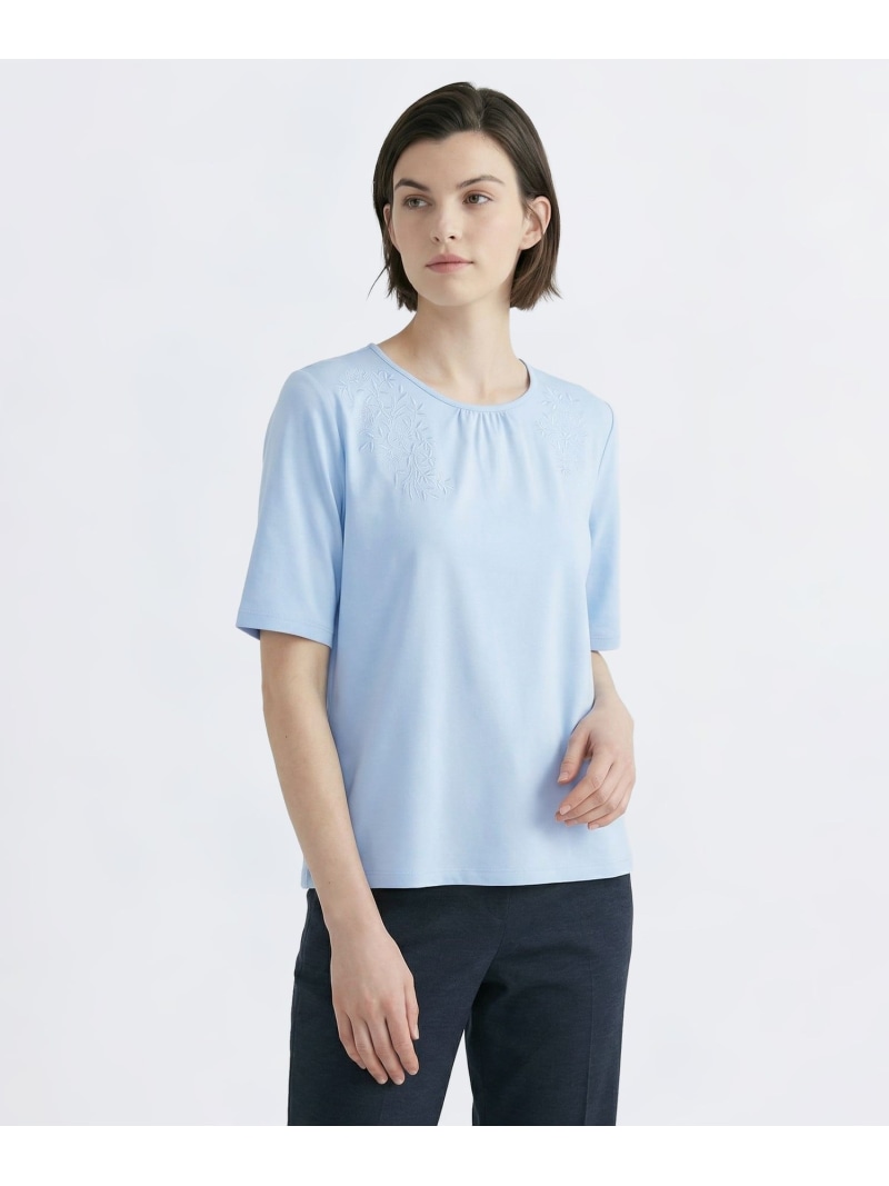 エンブロジャージシャーリングカットソー SCAPA スキャパ トップス カットソー・Tシャツ ホワイト ピンク【送料無料】[ Fashion]