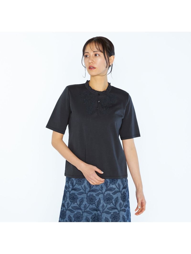 【SALE／34%OFF】エンブロジャージ半袖カットソー SCAPA スキャパ トップス カットソー・Tシャツ ホワイト ネイビー【RBA_E】【送料無料】[ Fashion]