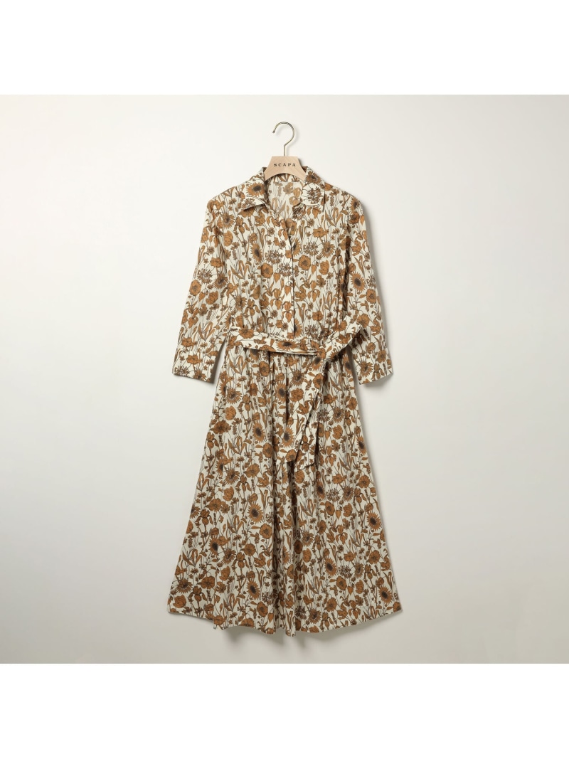 【SALE／49%OFF】Liberty Printモノフラワーワンピース SCAPA スキャパ ワンピース・ドレス ドレス ベージュ【RBA_E】【送料無料】[ Fashion]