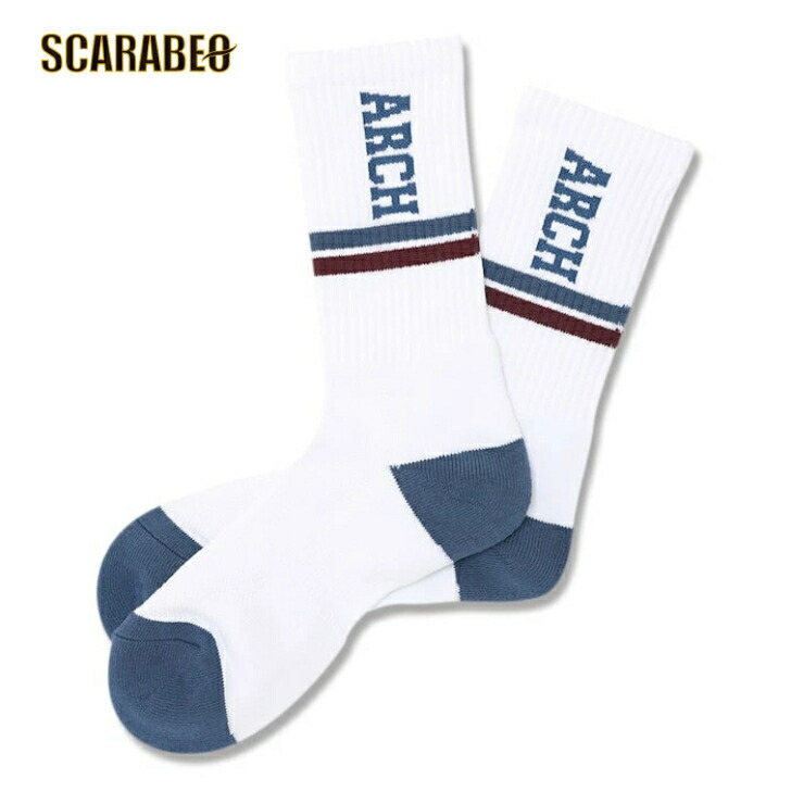 Arch drop line crew mid. socks【white/blue】 アーチ バスケ バスケットボール バスパン 男子 ウエア 大人 子供 Tシャツ バスケウエア a325-101画像