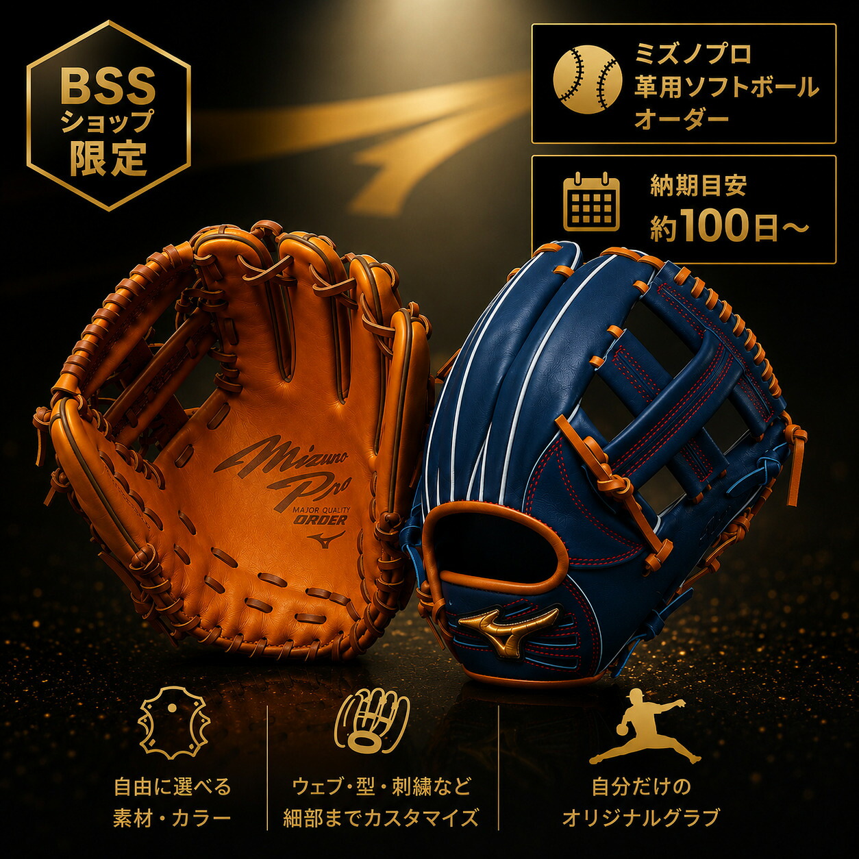 【革ソフトボール用 ミズノプロオーダー】ミズノ MIZUNO 革ソフトボール用 オーダーグラブ ミズノプロ MizunoPro MP BSSショップ限定 オーダーシミュレーション ソフトボール グローブ 受注生産 ord-mizprosk|スポーツショップSCARABEO