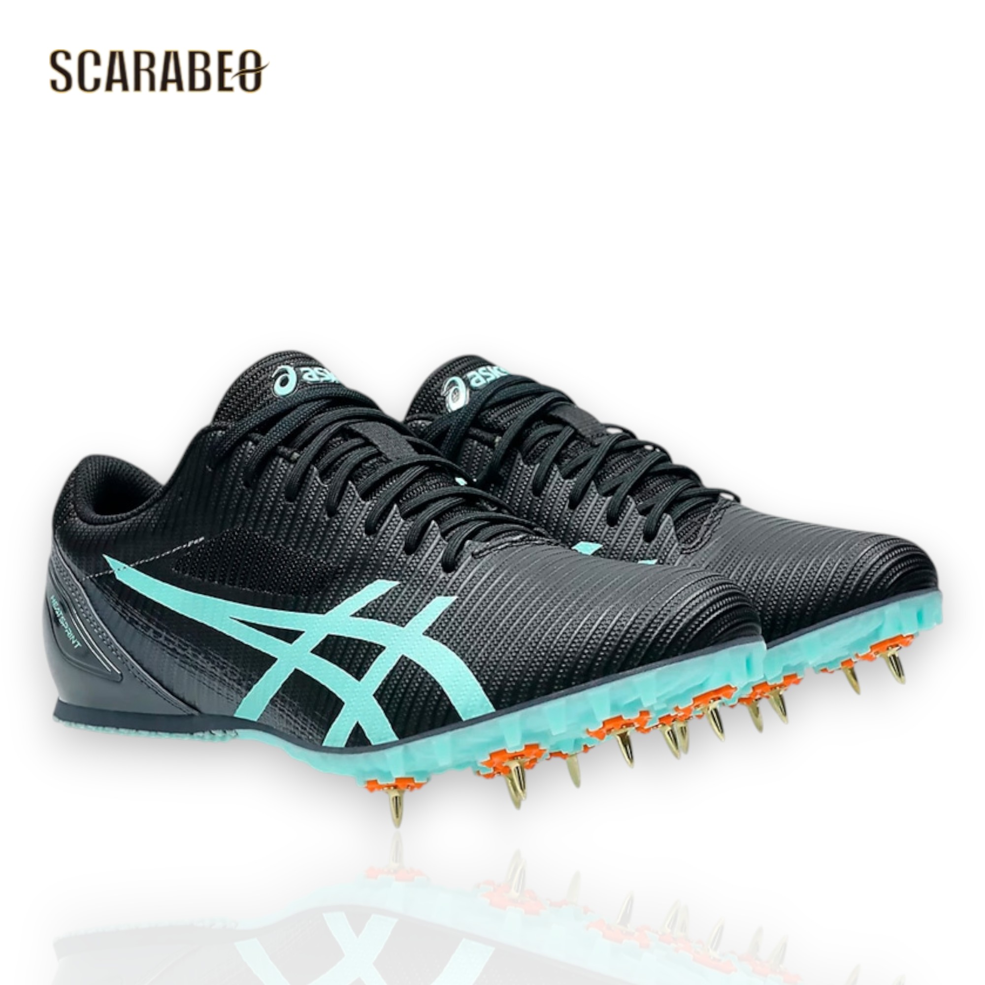 アシックス 陸上スパイク HEATSPRINT 13 メンズ レディース asics ヒートスプリント13 短距離 中距離 ハードル 跳躍種目 オールウェザー 土トラック兼用 高反発 スプリント専用 ST ラスト ブラック/ミント 1093a199-002|スポーツショップSCARABEO