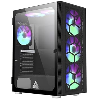 【中古】Montech X3 ガラス 6個 3 x 140mm & 3 x 120mm 固定RGB 照明ファン ATX ミッドタワー PC ゲーミングケース USB3.0 ドアオープン 強化ガラスサイ|スカーレット2021