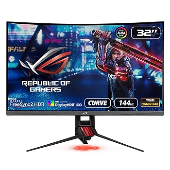 【中古】ASUS 31.5インチ PS5対応 湾曲ゲーミングモニター XG32VQR WQHD 広視野角178° 144Hz HDR400 FREESYNC 2 HDR DCI-P3 HDMI×2ポート高さ調整 3年|スカーレット2021