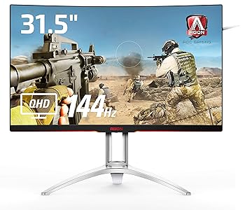 【中古】AOC ゲーミングモニター AG322QC4/11(31.5in/曲面/144サイクル/HDMI/DisplayPort/フリッカーフリー/FreeSync2/高さかい繕う/DisplayHDR400)