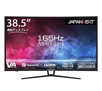 【中古】JAPANNEXT 38.5インチ ゲーミングモニター 165Hz 1ms WQHD 2560x1440解像度 VA パネル ディスプレイ (HDMI/DisplayPort/Type-C/ブルーライトカッ