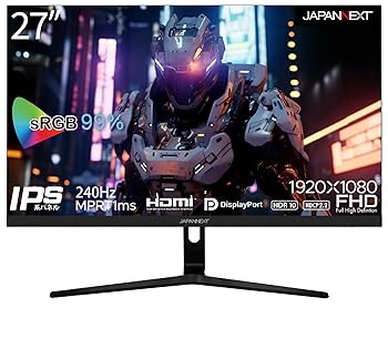 【中古】JAPANNEXT 27in ゲーミングモニター 240サイクル 1ms 盛りだくさん固定ディスク 1920x1080解像力 IPS ダイアログボックス 見せびらかす (HDMI/DisplayPort/VESA相応う/青味ともし火