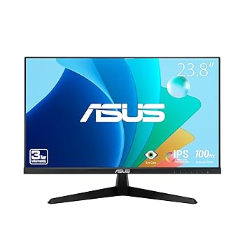 【中古】ASUS 24” (23.8-inch viewable) Eye Care Monitor (VY249HF) - Full HD, IPS, 100Hz, IPS, SmoothMotion, 1ms, Adaptive Sync, Blue Light Filt