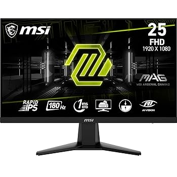 【中古】MSI G256F 25インチ 1920 x 1080 (FHD) コンピューターモニター、180Hz、アダプティブ同期、HDMI、DisplayPort、VESAマウント可能、チルト、高さ|スカーレット2021