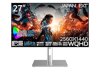 【中古】JAPANNEXT 27インチ モニター WQHD 2560x1440解像度 IPS BLACK ディスプレイ (HDMI/USB-C 給電 (65W) / DisplayPort/スピーカー内蔵/回転(ピボッ