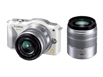 【中古】［人並み外れたに似つかわしい］パナソニック 銀鏡受け答え一眼写真機 ルミックス GF5 ダブルズームレンズキット 判定基準望遠レンズ/望遠望遠レンズ属する 貝殼白いこと DMC-GF5W