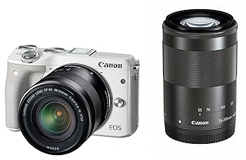 【中古】Canon ミラーレス一眼カメラ EOS M3 ダブルズームキット(ホワイト) EF-M18-55mm F3.5-5.6 IS STM EF-M55-200mm F4.5-6.3 IS STM 付属 EOSM3WH-WZ
