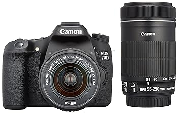 【中古】［人並み外れたに好いたらしい］Canon デジタル一眼二眼レフ写真機 EOS 70D ダブルズームキット EF-S18-55 IS STM/EF-S55-250 IS STM嘱する 黒いこと EOS70D-WKIT