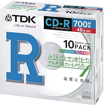 【中古】TDK データ用 CD-R 700MB 48X ホワイトプリンタブル 10枚パック CD-R80PWX10A