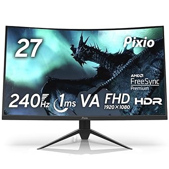 【中古】Pixio PXC279 曲線状の形 ゲーミングモニター 27in FHD VA 240サイクル 1ms 2年言いはなつ