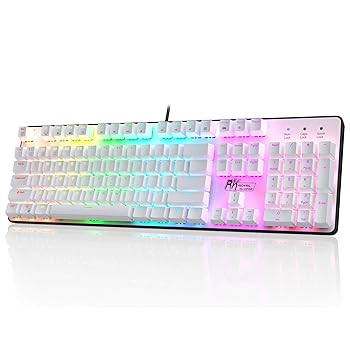 【中古】RK ROYAL KLUDGE RK920 Full Size Mechanical Keyboard, Rainbow Backlit Gaming Keyboard, 104 Keys Wired Mechanical Keyboard with Number Pa|スカーレット2021