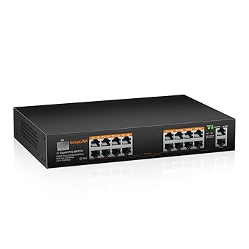 【中古】keepLiNK スイッチングこしき 16界面Giga PoE (240W、 Giga PoE+ x16、Giga Uplink x2、1.25G SFP x1) 金属元素筺体 静音気違い受け答え とり備える不必要