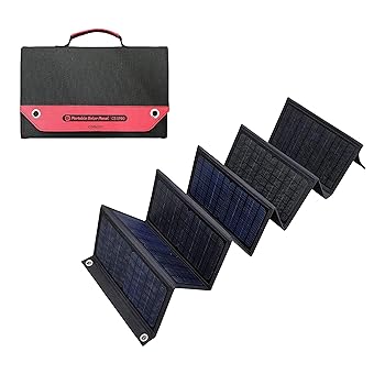 【中古】comconポータブルソーラーパネル８０W CE-SP80 DCジャック出力1個 USB出力2個 USB/QC3.0出力1個 折りたたみ式｜スカーレット2021