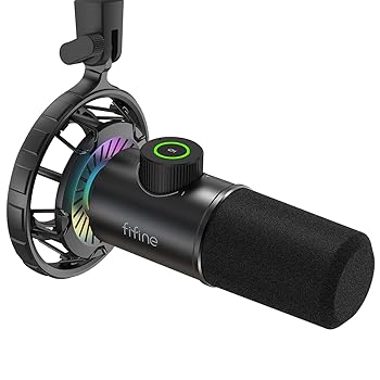 【中古】FIFINE USB ダイナミックマイク パソコンマイク プレステマイク 単一指向性 イヤホン出力端子あり ゲーミングRGBライティング ワンタッチミュー｜スカーレット2021