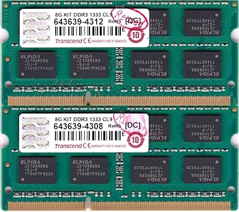 【中古】Transcend ノートPC用メモリ PC3-10600 DDR3 1333 8GB 1.5V 204pin SO-DIMM Kit (4GB×2) (無期限保証) JM1333KSN-8GK