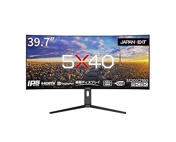 【中古】JAPANNEXT 39.7インチ モニター 5K2K 5120x2160解像度 IPS ディスプレイ (KVM/HDMI/USB-C 給電 (65W) / DisplayPort/スピーカー内蔵/高さ調節/VE