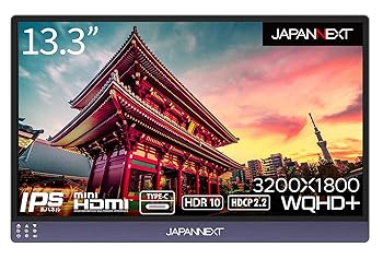 【中古】JAPANNEXT JN-MD-IPS133WQHDP 13.3型 3200x1800解像力 移動性管する USB Type-C miniHDMI