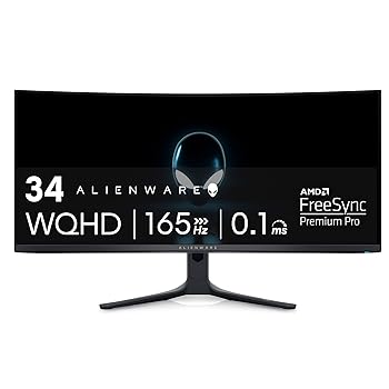 【中古】Dell ALIENWARE 34インチ カーブ型 QD-OLED ゲーミングモニター - AW3423DWF、AlienFX照明システム、応答時間0.1ms、反射防止。