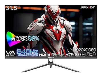 【中古】JAPANNEXT 31.5in ゲーミングモニター 240サイクル 1ms 盛りだくさん固定ディスク 1920x1080解像力 VA ダイアログボックス 見せびらかす (HDMI/DisplayPort/VESA相応う/青味ともし火