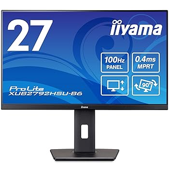 【中古】マウスコンピューター モニター ディスプレイ iiyama XUB2792HSU-B6 27インチ フルHD IPS方式 100Hz 0.4ms HDMI DisplayPort USBハブ 高さ調整