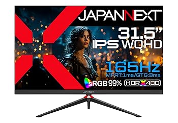 【中古】JAPANNEXT 31.5インチ ゲーミングモニター 165Hz 1ms WQHD 2560x1440解像度 IPS パネル ディスプレイ (HDMI/DisplayPort/ブルーライトカット /