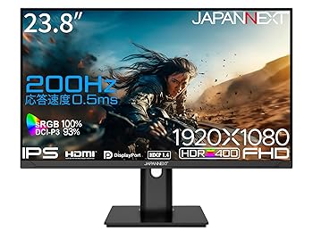 【中古】JAPANNEXT 23.8インチ ゲーミングモニター 200Hz 0.5ms フルHD 1920x1080解像度 IPS パネル ディスプレイ (HDMI/DisplayPort/VESA対応/高さ調節/|スカーレット2021