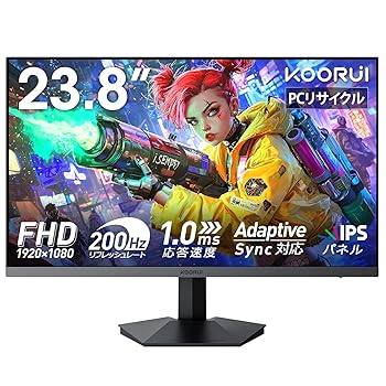 【中古】KOORUI ゲーミングモニター 24インチ 200Hz フルHD モニター IPSパネル 1ms (AdaptiveSync/HDMI×2/DisplayPort/VESA対応/ブルーライト軽減/HDR4