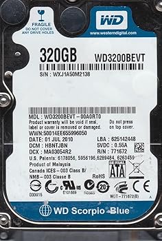 【中古】wd3200bevt-00 a0rt0 Western Digital 320 GB 5400rpm SATA 3.0 Gbps 2.5インチScorpioハードドライブ
