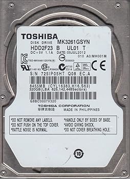 【中古】MK3261GSYN, A0/MH001M, HDD2F23 B UL01 T, Toshiba 320GB SATA 2.5 ハードドライブ