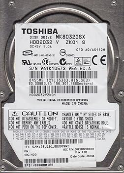 【中古】MK8032GSX、A0/AS112M、HDD2D32 V ZK01 S、東芝80GB SATA 2.5ハードドライブ