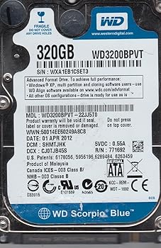 【中古】wd3200bpvt-22jj5t0、DCM shmtjhk、Western Digital 320 GB SATA 2.5ハードドライブ